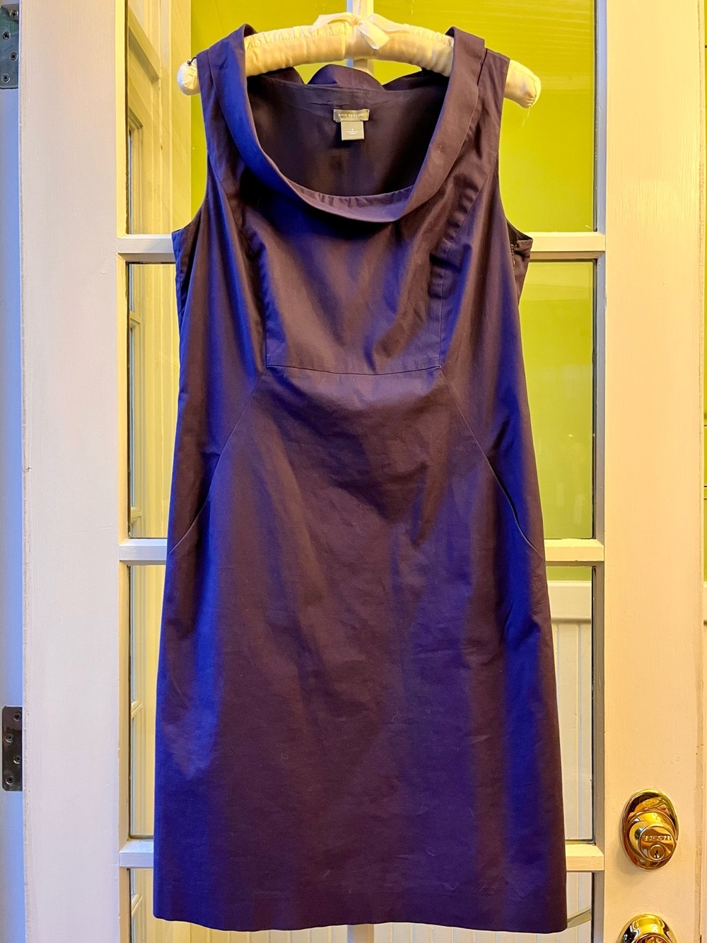 Ann Taylor Purple Sleeveless Sheath Dress with Rounded Open Neckline